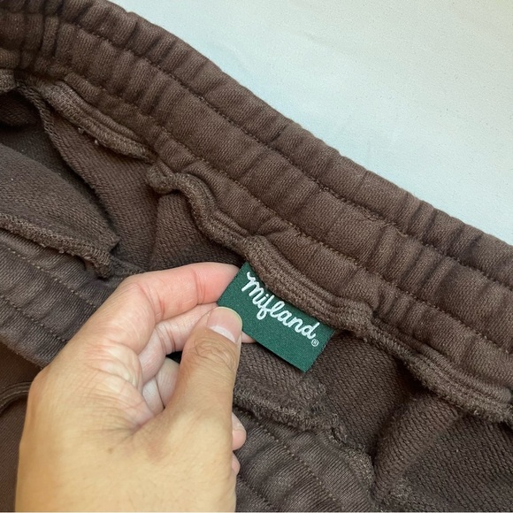 MIFLAND brown logo text font graphic elastic waist knit jogger sweat pants - Picture 5 of 6